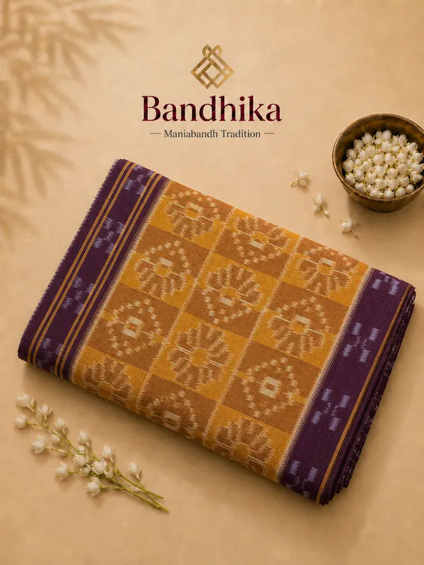 Bandhika_Mustard_Maroon_Maniabandh_Handloom_Saree