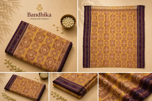 Bandhika_Mustard_Maroon_Maniabandh_Handloom_Saree