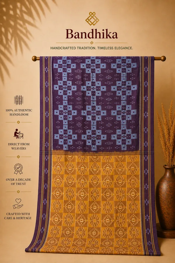 Bandhika_Mustard_Maroon_Maniabandh_Handloom_Saree