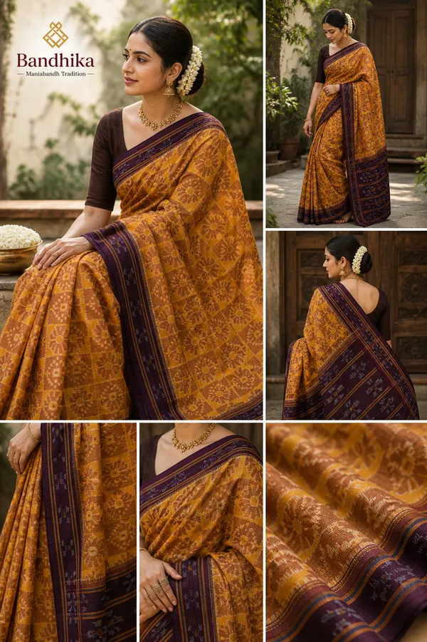 Bandhika_Mustard_Maroon_Maniabandh_Handloom_Saree