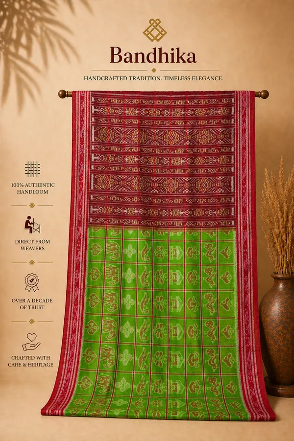 Bandhika_Red_Green_Maniabandh_Handloom_Saree