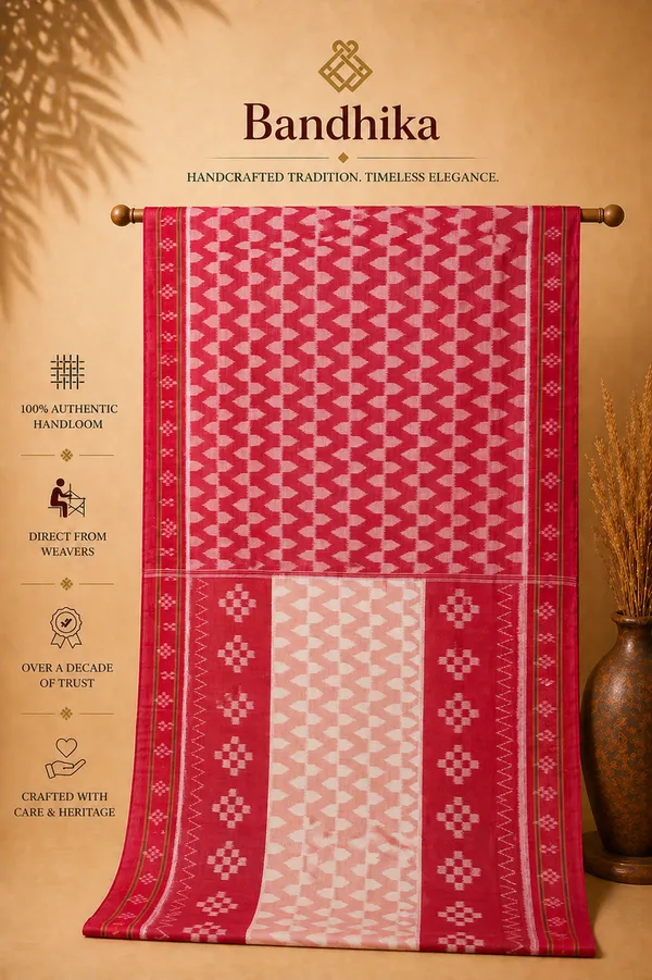 Bandhika_Maniabandha_Ikat_Pure_Cotton_Saree_Red_Cream_Traditional