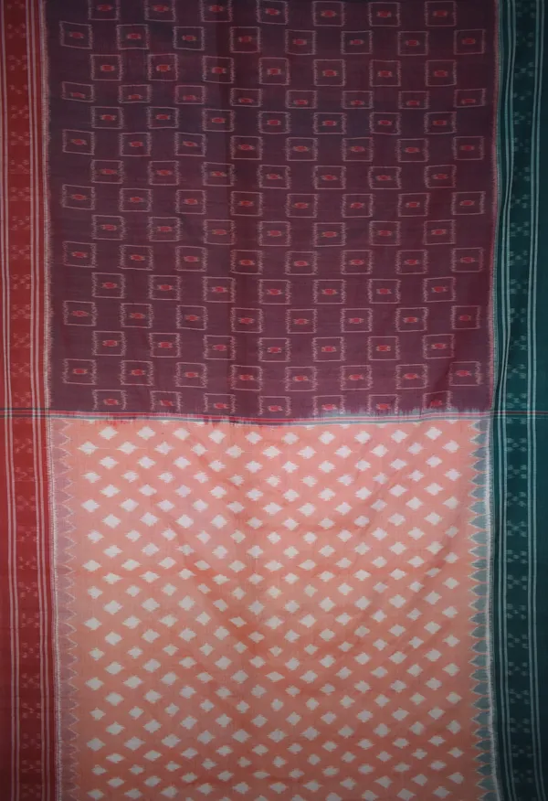 Bandhika_Maniabandha_Pure_Cotton_Saree_Maroon_Peach_Green_Traditional