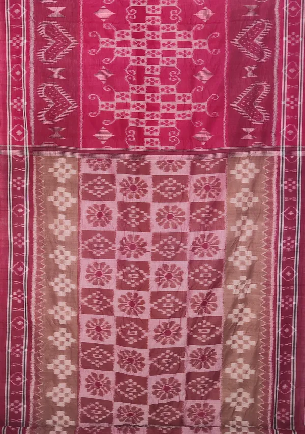 Bandhika_Maniabandha_Pure_Cotton_Saree_Deep_Pink_Beige_Traditional