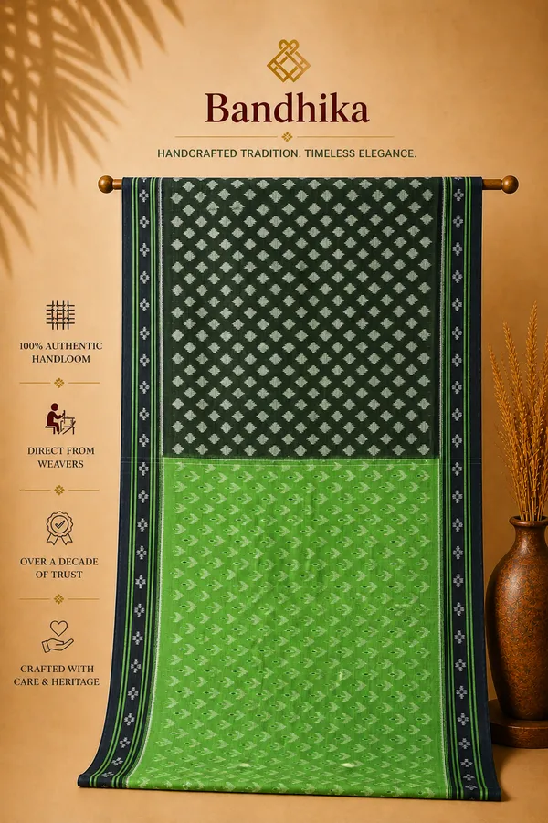 Bandhika_Handloom_Pure_Cotton_Saree_Deep_Green_Parrot_Green_Traditional