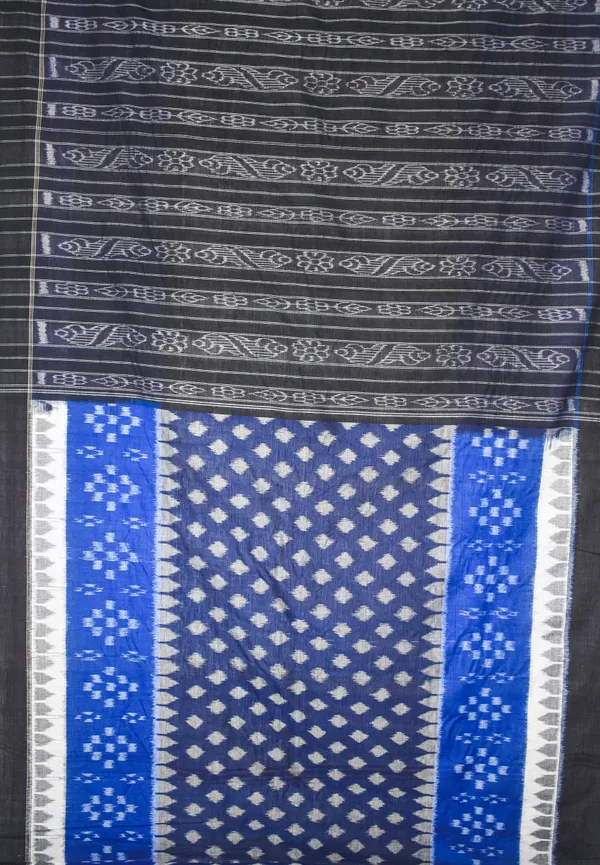 Bandhika_Maniabandha_Ikat_Pure_Cotton_Saree_Charcoal_Black_Royal_Blue_Traditional_Handloom