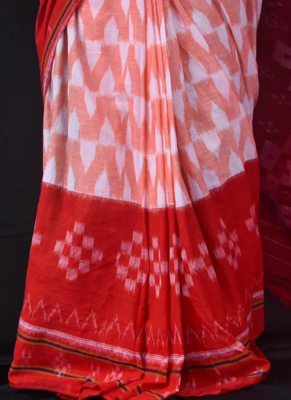 Bandhika_Maniabandha_Ikat_Pure_Cotton_Saree_Red_Cream_Traditional
