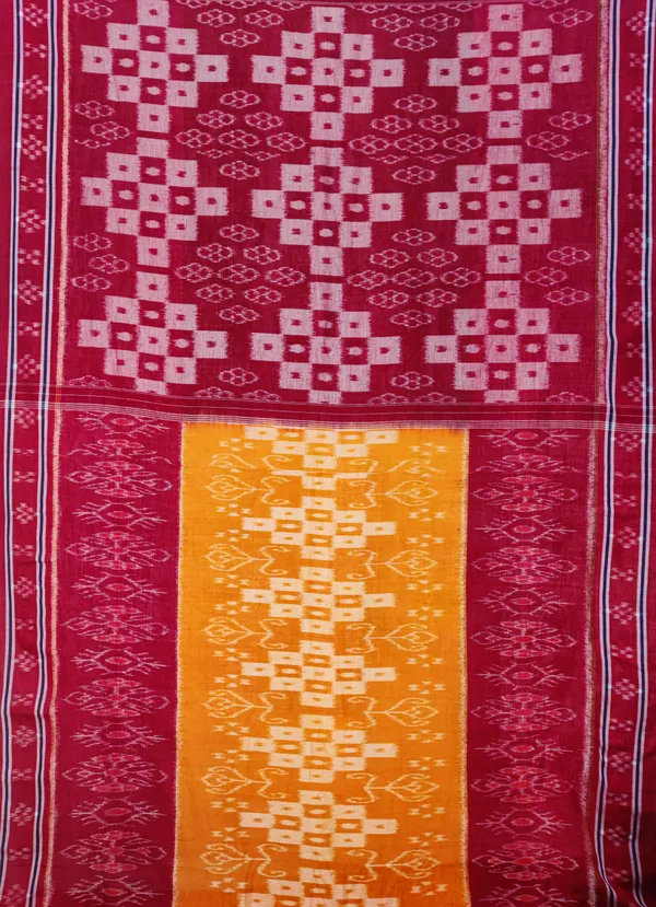 Bandhika_Maniabandha_Ikat_Pure_Cotton_Saree_–_Rani_Pink_&_Mustard_Yellow_Traditional_Handloom_Saree