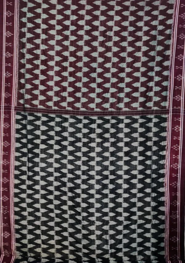 Bandhika_Maniabandha_Ikat_Pure_Cotton_Saree_–_Coffee_Brown,_Charcoal_Black_&_Ivory_White_Traditional_Handloom_Saree