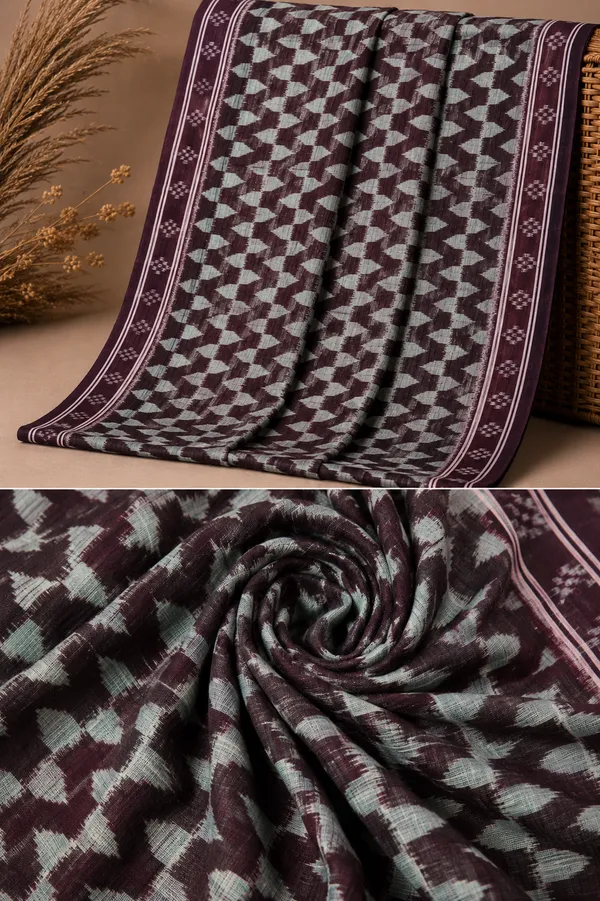 Bandhika_Maniabandha_Ikat_Pure_Cotton_Saree_–_Coffee_Brown,_Charcoal_Black_&_Ivory_White_Traditional_Handloom_Saree