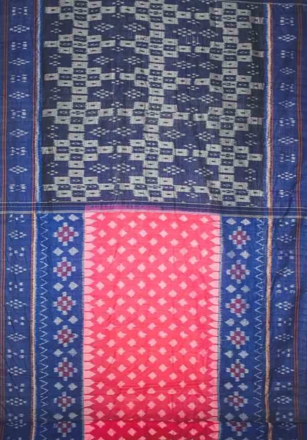 Bandhika_Maniabandha_Ikat_Pure_Cotton_Saree_–_Navy_Blue_&_Rani_Pink_Traditional_Handloom_Design