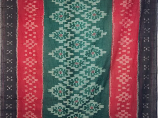 Bandhika_Handwoven_Maniabandha_Ikat_Pure_Cotton_Saree_–_Black,_Emerald_Green_&_Crimson_Red