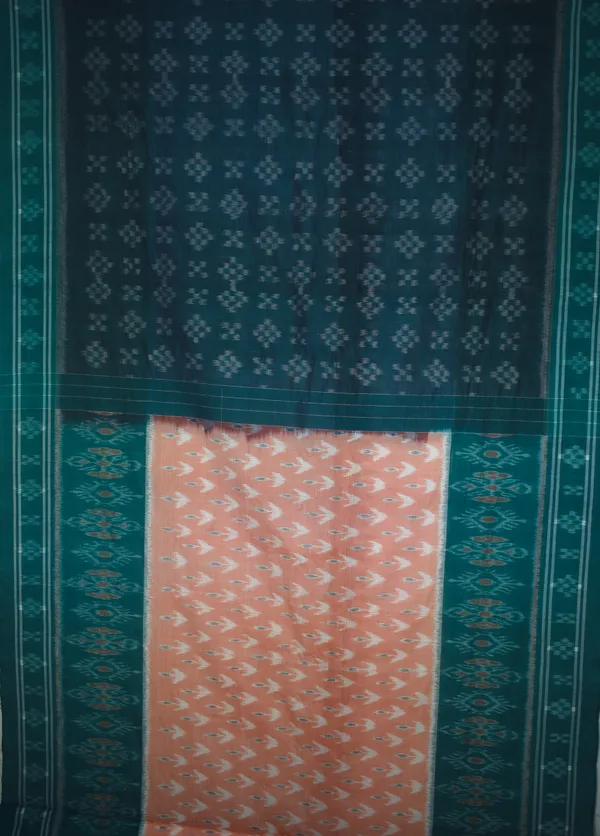 Bandhika_Maniabandha_Pure_Cotton_Saree_–_Teal_Green_&_Peach_Traditional_Design
