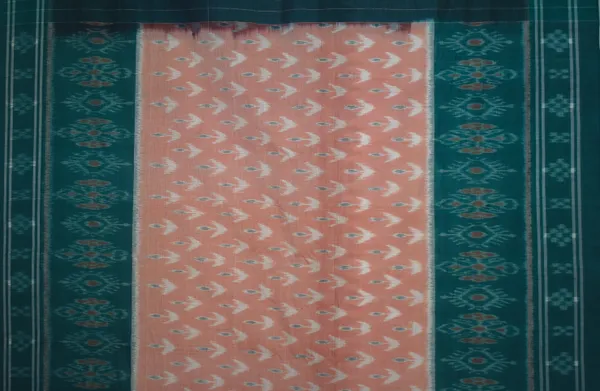 Bandhika_Maniabandha_Pure_Cotton_Saree_–_Teal_Green_&_Peach_Traditional_Design