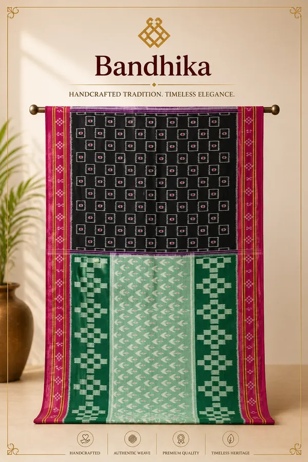 Bandhika_Maniabandha_Ikat_Handloom_Saree_–_Green_&_Black_Heritage_Weave