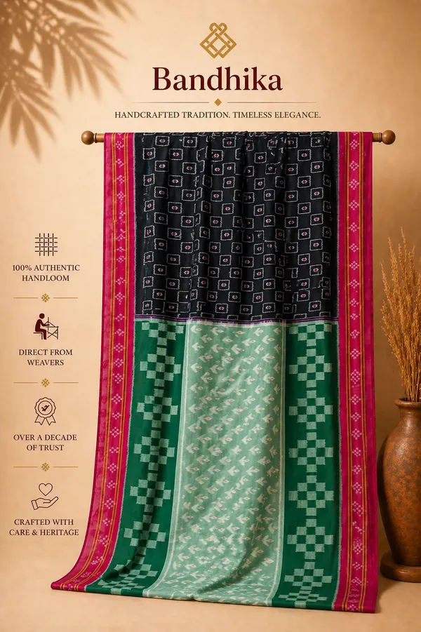 Bandhika_Maniabandha_Ikat_Handloom_Saree_–_Green_&_Black_Heritage_Weave