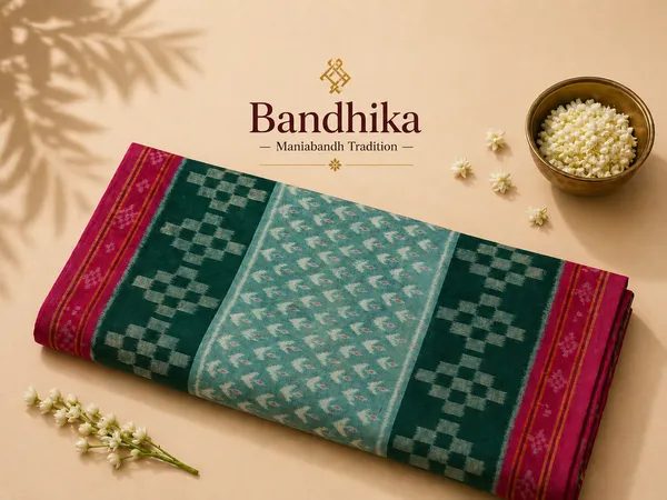 Bandhika_Maniabandha_Ikat_Handloom_Saree_–_Green_&_Black_Heritage_Weave