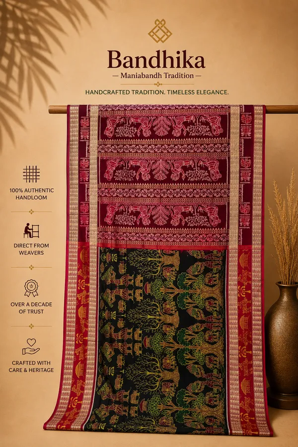 Bandhika_Premium_Heritage_Collection_Pure_Cotton_Maniabandha_Ikat_Handloom_Saree_|_Artisan_Woven_Masterpiece