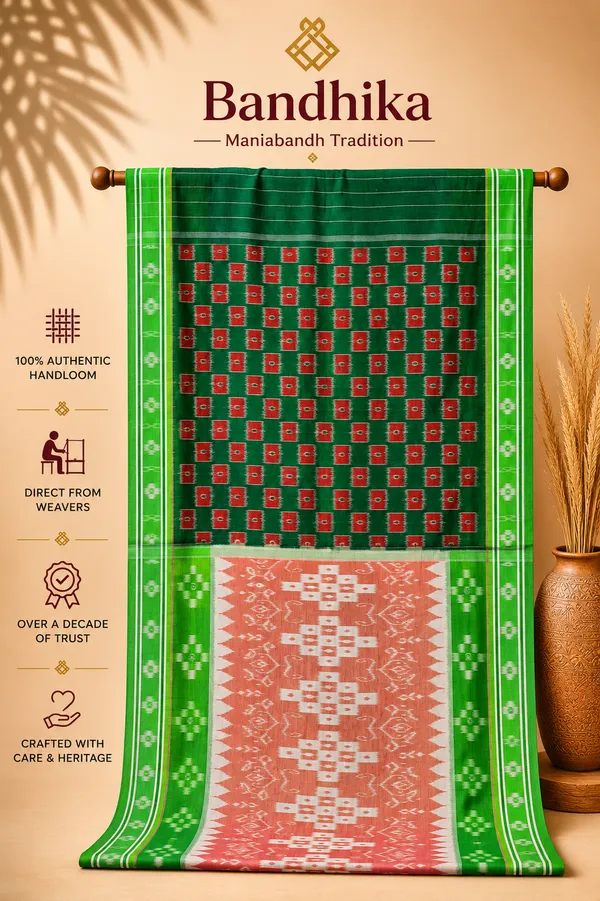 Bandhika_Pure_Cotton_Handloom_PASAPALLI_Ikat_Saree_–_Green_&_Black