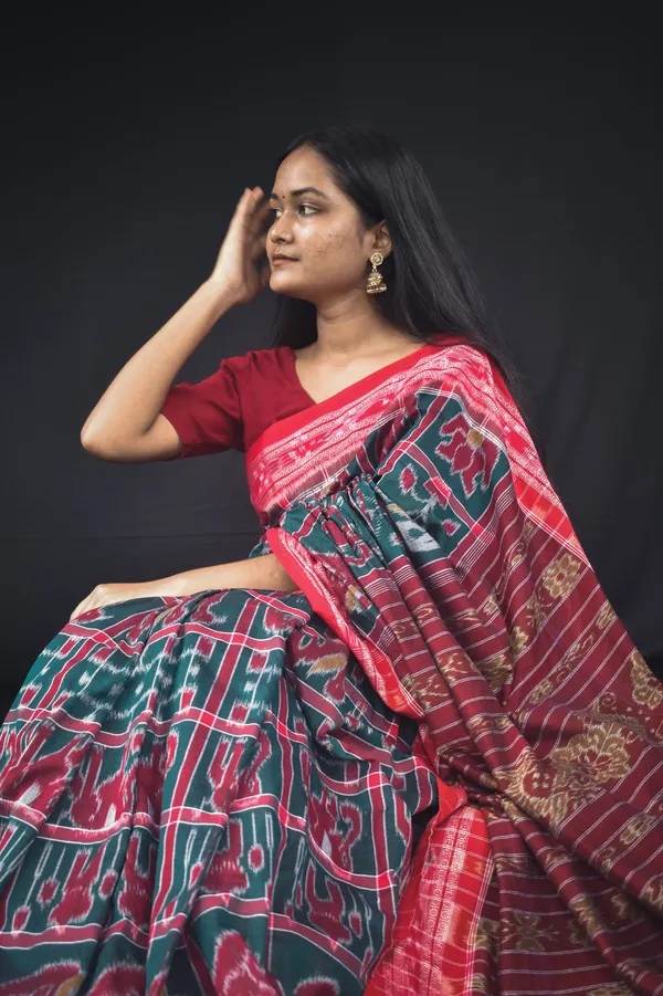 Bandhika_Maniabandha_Ikat_Pure_Cotton_Saree_Rani_Pink_Emerald_Green_Traditional_Handloom