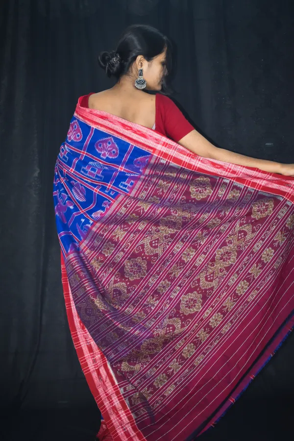 Bandhika_Maniabandha_Ikat_Pure_Cotton_Saree_–_Magenta_Pink,_Royal_Blue_&_Maroon_Traditional_Handloom_Saree
