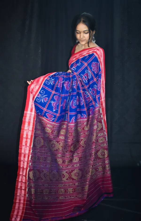 Bandhika_Maniabandha_Ikat_Pure_Cotton_Saree_–_Magenta_Pink,_Royal_Blue_&_Maroon_Traditional_Handloom_Saree