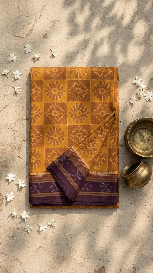 Bandhika_Mustard_Maroon_Maniabandh_Handloom_Saree