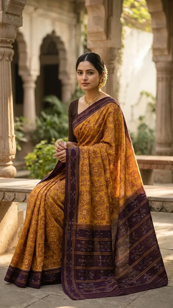 Bandhika_Mustard_Maroon_Maniabandh_Handloom_Saree