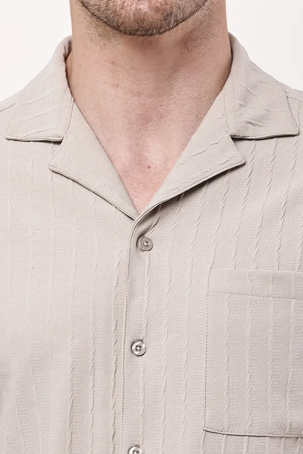 Beige_Premium_Texture_Polyester_Short_Sleeve_Shirt_And_Shorts_Co-Ord_Set_For_Men
