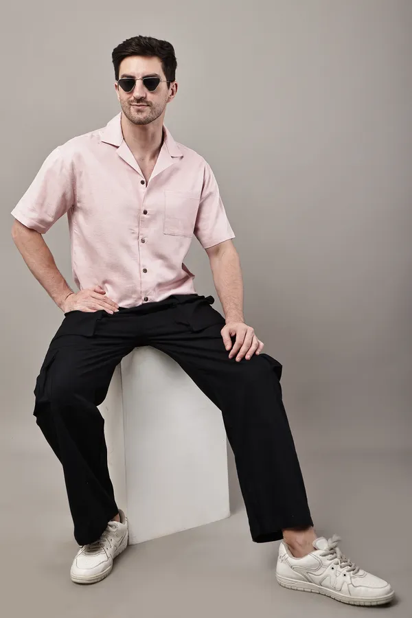 Pink_Premium_Linen_Short_Sleeve_Shirt_For_Men