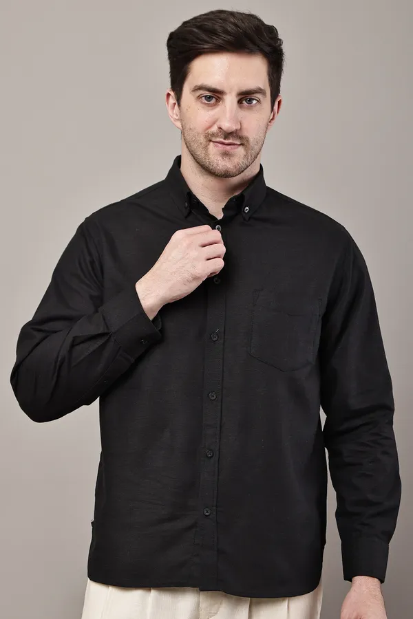 Black_Premium_Linen_Button-Down_Collar_Shirt_For_Men
