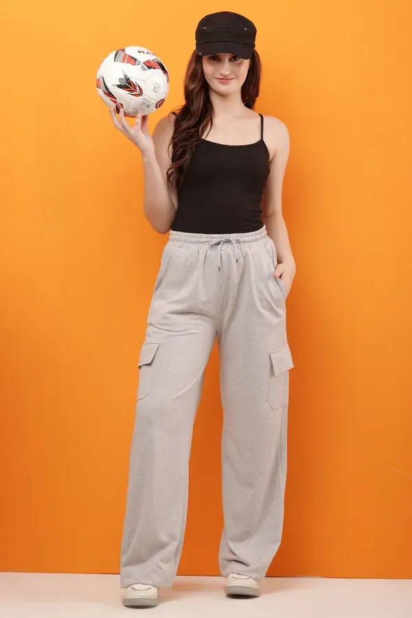 Grey_Premium_Cotton_French_Terry_Cargo_Pants_For_Women