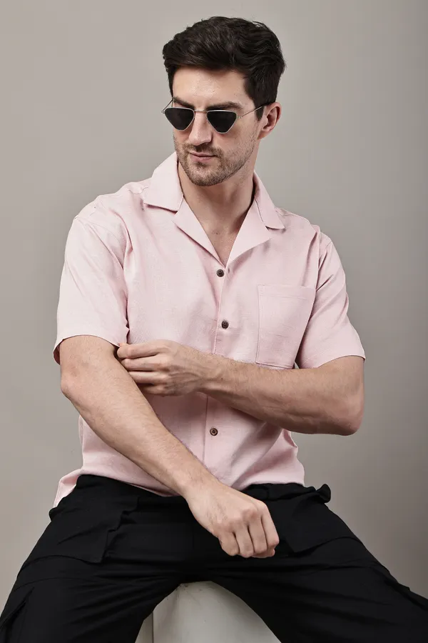 Pink_Premium_Linen_Short_Sleeve_Shirt_For_Men