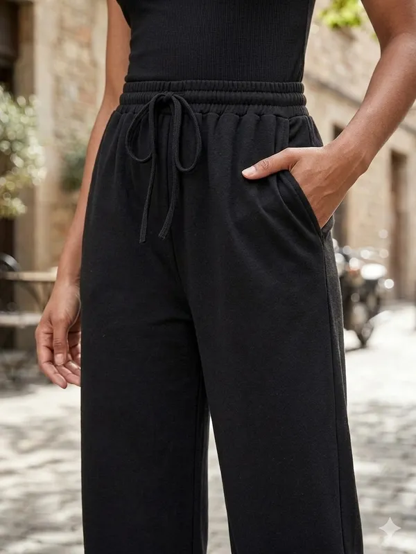Black_Premium_Cotton_French_Terry_Wide_Leg_Drawstring_Pants_For_Women