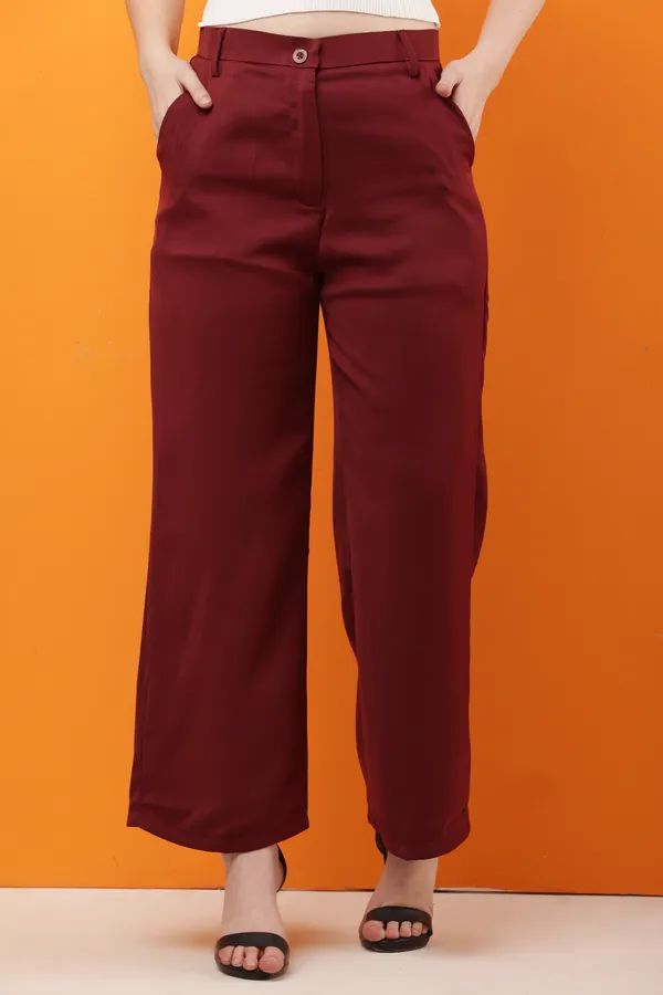 Maroon_Premium_Polyester_Formal_Wide_Leg_Trousers_For_Women
