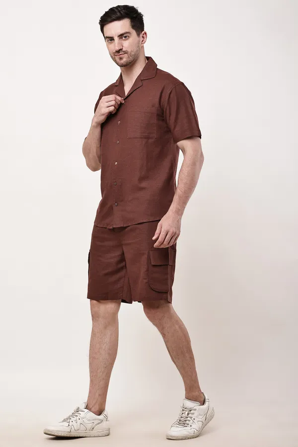Brown_Premium_Linen_Short_Sleeve_Shirt_And_Shorts_Co-Ord_Set_For_Men