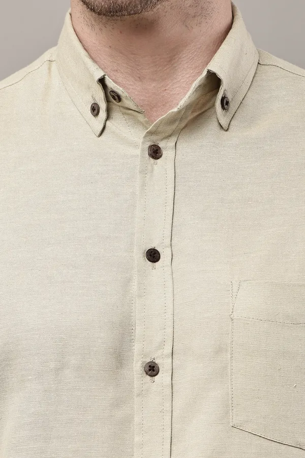 Beige_Premium_Linen_Button-Down_Collar_Shirt_For_Men