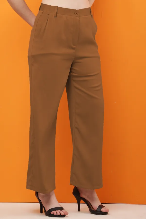 Brown_Premium_Polyester_Wide_Leg_Formal_Trousers_For_Women