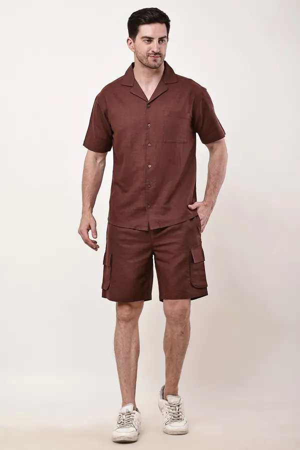 Brown_Premium_Linen_Short_Sleeve_Shirt_And_Shorts_Co-Ord_Set_For_Men