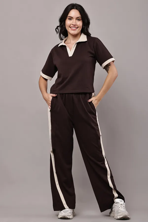 Brown_Contrast_Collar_Polo_Top_and_Wide_Leg_Pants_Co-ord_Set_for_Women