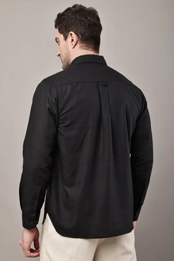 Black_Premium_Linen_Button-Down_Collar_Shirt_For_Men