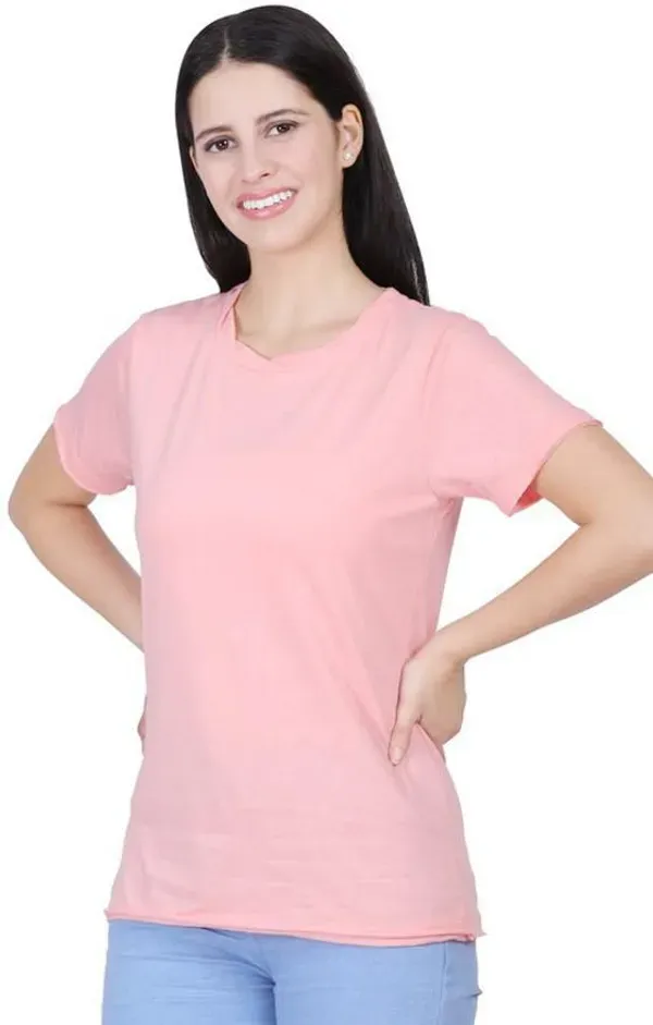 Pink_Premium_Cotton_And_Polyester_T-Shirt_For_Women