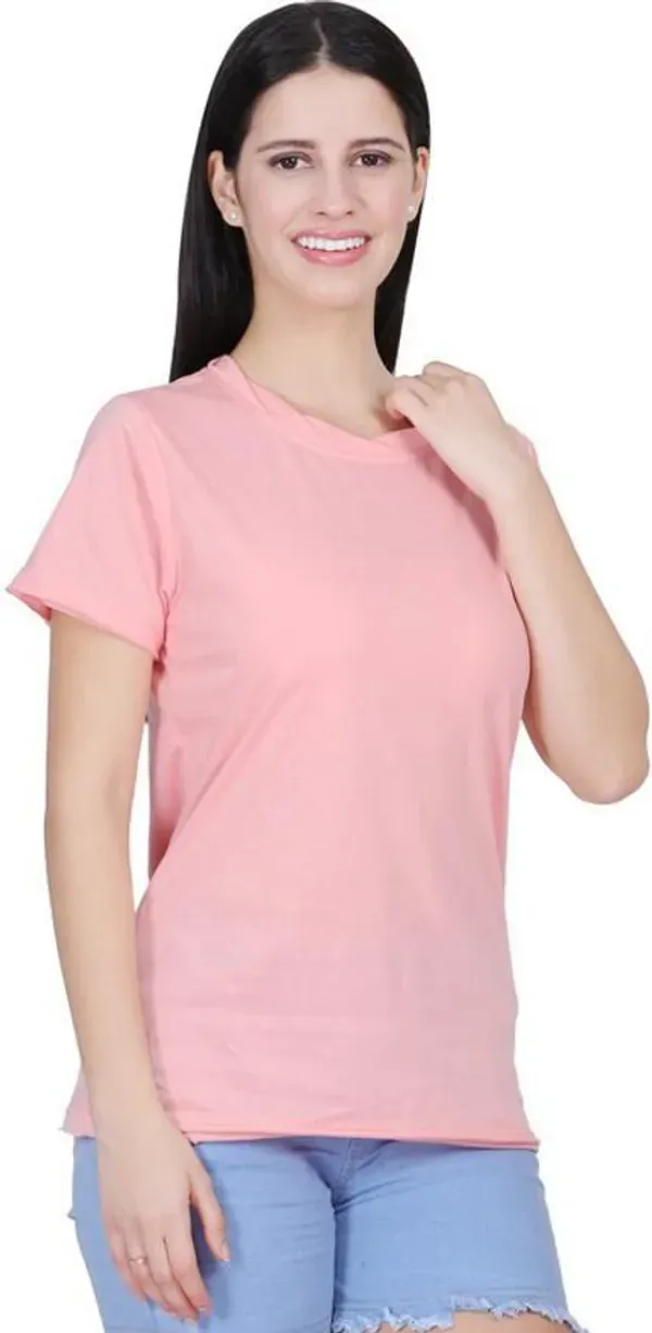 Pink_Premium_Cotton_And_Polyester_T-Shirt_For_Women