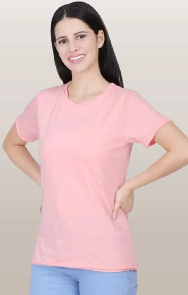 Pink_Premium_Cotton_And_Polyester_T-Shirt_For_Women