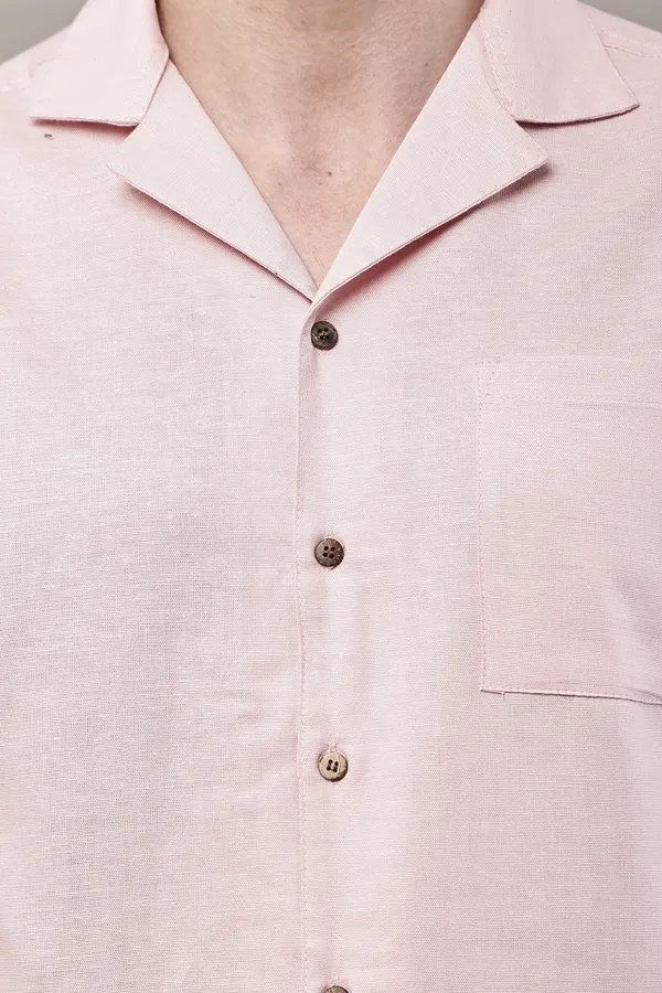 Pink_Premium_Linen_Short_Sleeve_Shirt_For_Men