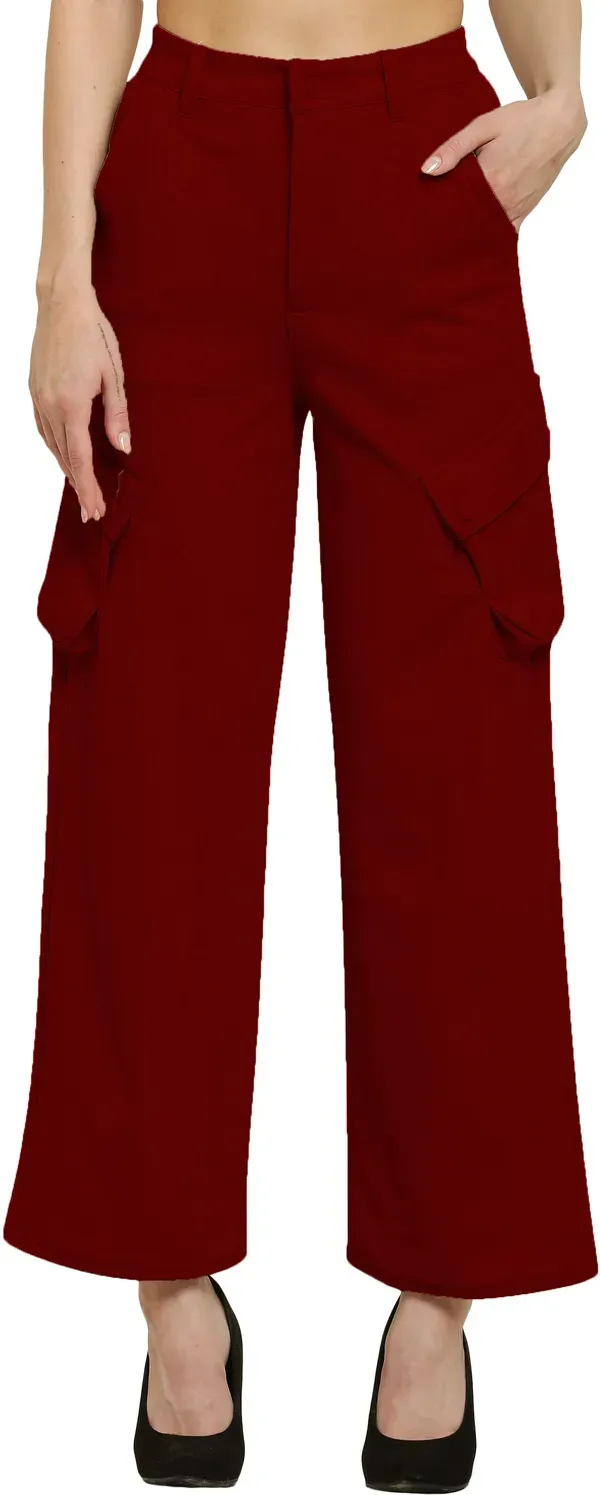 Maroon_Premium_Cotton_And_Polyester_Cargo_Pants_For_Women