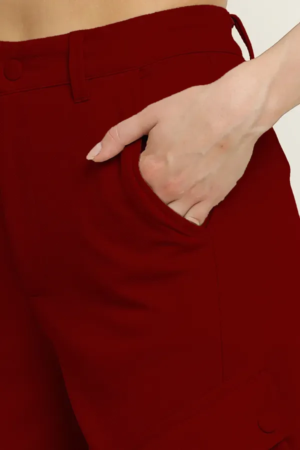 Maroon_Premium_Cotton_And_Polyester_Cargo_Pants_For_Women