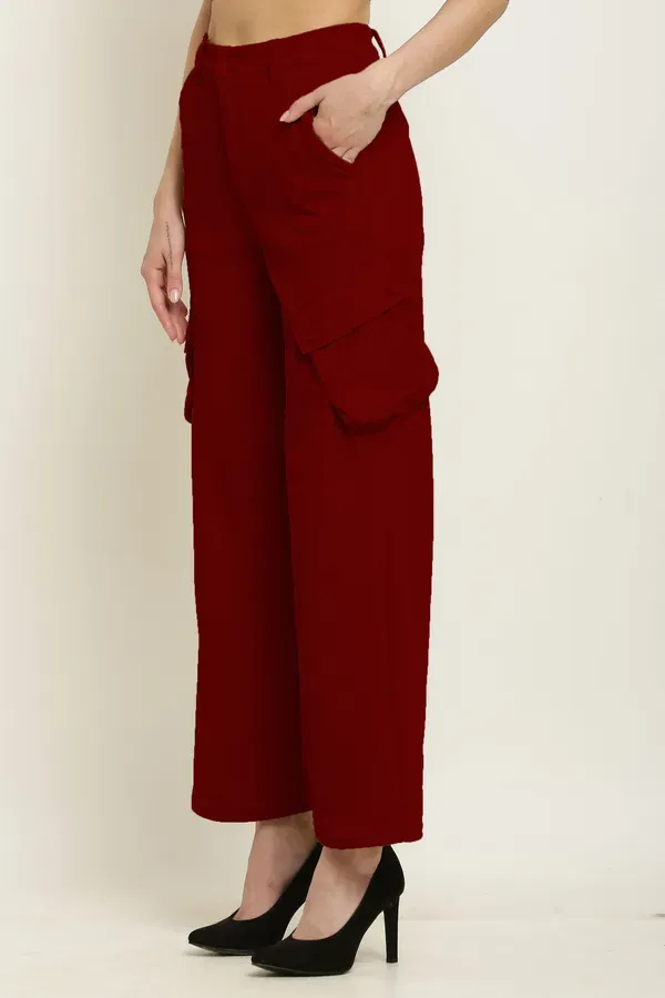 Maroon_Premium_Cotton_And_Polyester_Cargo_Pants_For_Women