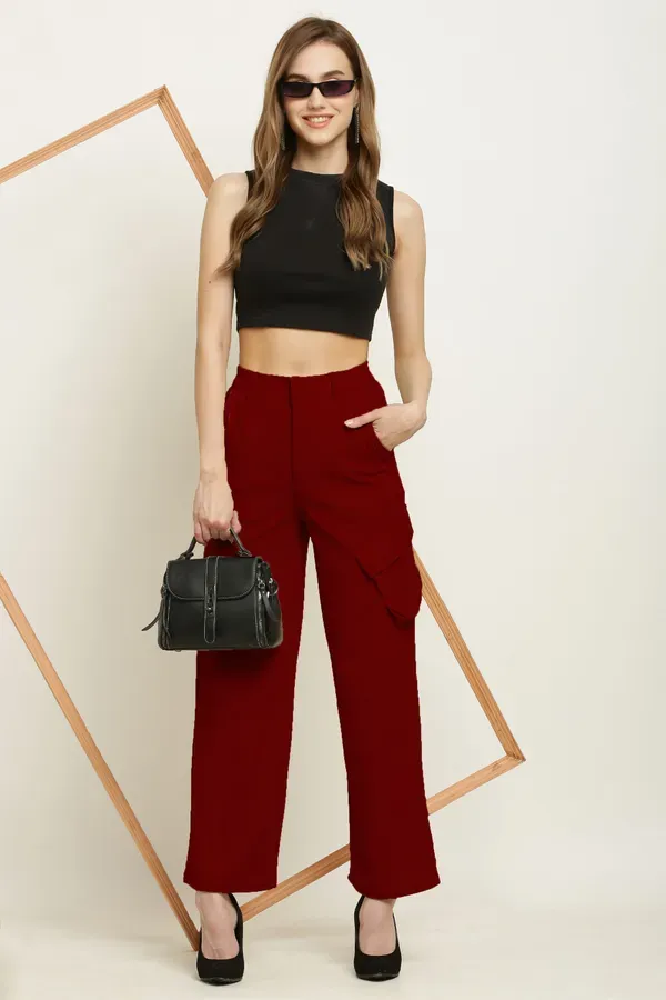 Maroon_Premium_Cotton_And_Polyester_Cargo_Pants_For_Women