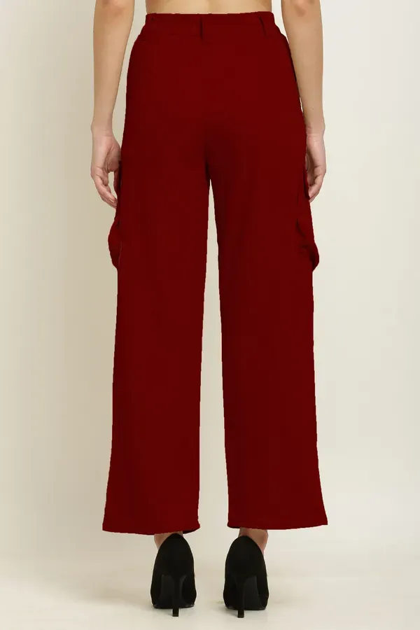 Maroon_Premium_Cotton_And_Polyester_Cargo_Pants_For_Women